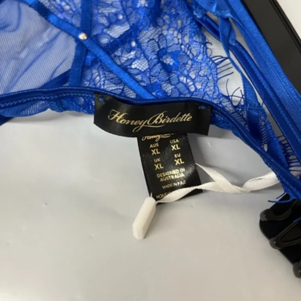 Honey Birdette Elsie Cobalt Blue Thong, Size Extra Large- NEW WITH TAGS - Picture 5 of 5